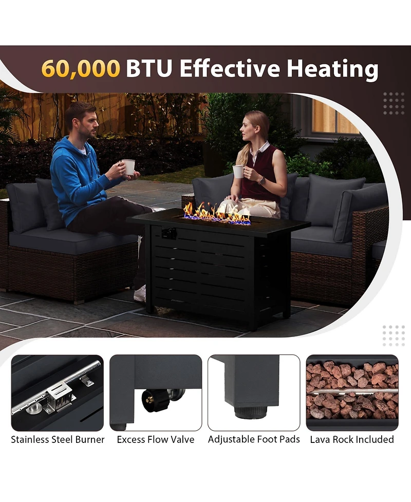 Gymax Set of 5 Patio Furniture Heavy-duty Frame Rattan Sofa w/ 60000 Btu Firepit Table