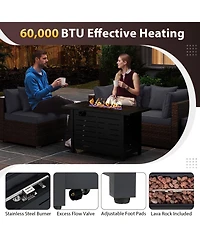 Gymax Set of 5 Patio Furniture Heavy-duty Frame Rattan Sofa w/ 60000 Btu Firepit Table