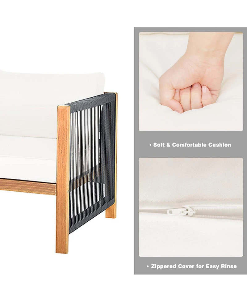 Gymax Set Of 4 Wood Outdoor Patio Furniture Set w/Cushions Cover Sets