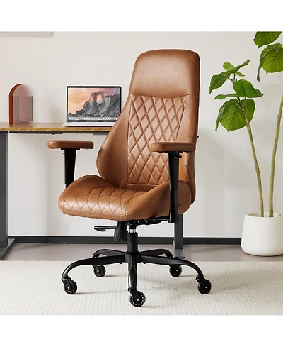 Boyel Living High Back Ergonomic Leather Office Chair with Lumbar Support, Adjustable Armrests, Silent Casters – Home Executive Desk