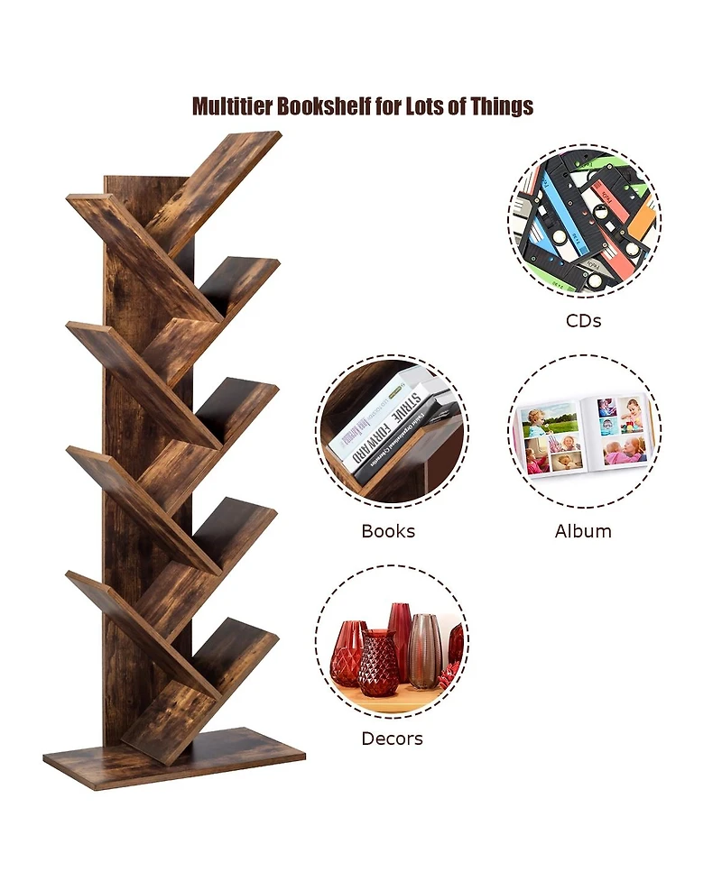 Sugift 8-Tier Free Standing Tree Bookshelf