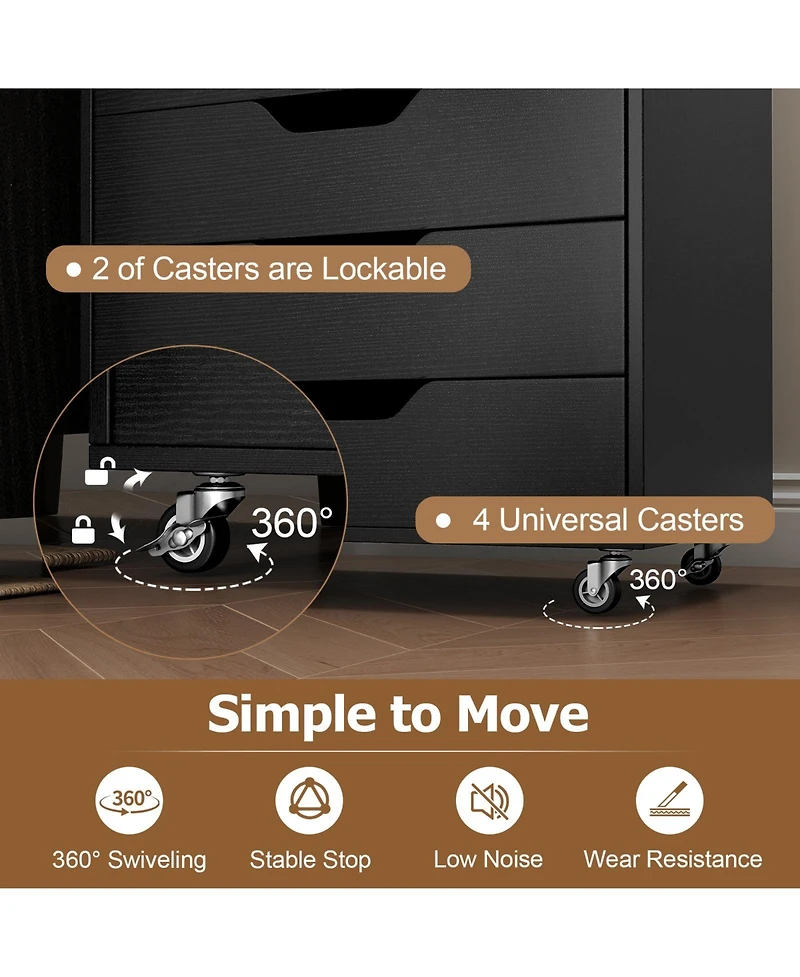 Sugift 7-Drawer Chest Wooden Storage Dresser with Lockable Wheels