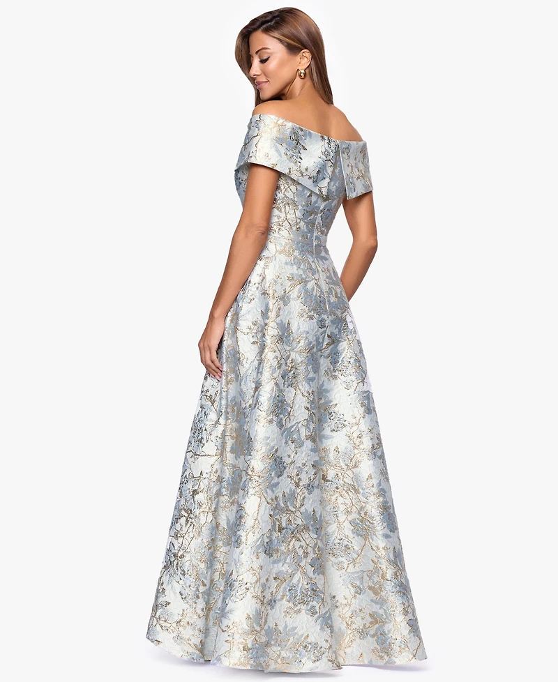 Xscape Women's Sweetheart-Neck Metallic-Jacquard Ball Gown