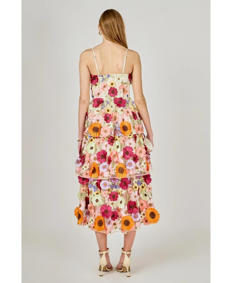 endless rose Women's 3D Foral layeredmidi dress
