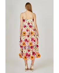 endless rose Women's 3D Foral layeredmidi dress