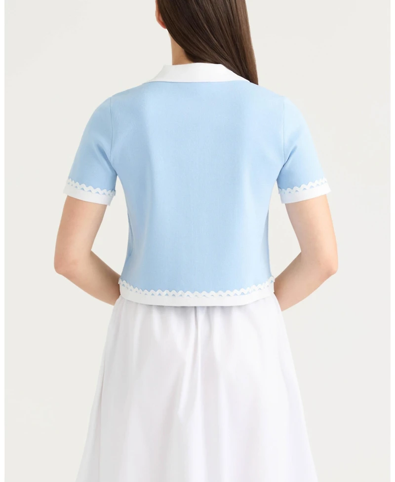 Ellen Tracy Women's Short Sleeve Ric Rac Trims Cardigan