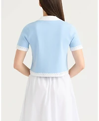 Ellen Tracy Women's Short Sleeve Ric Rac Trims Cardigan