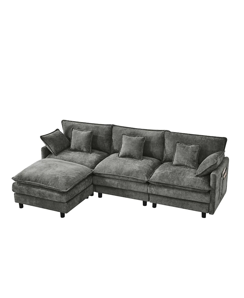 Boyel Living 101.9 Inch Chenille 3-Seater Sofa with Movable Ottoman, Modular Cloud Couch