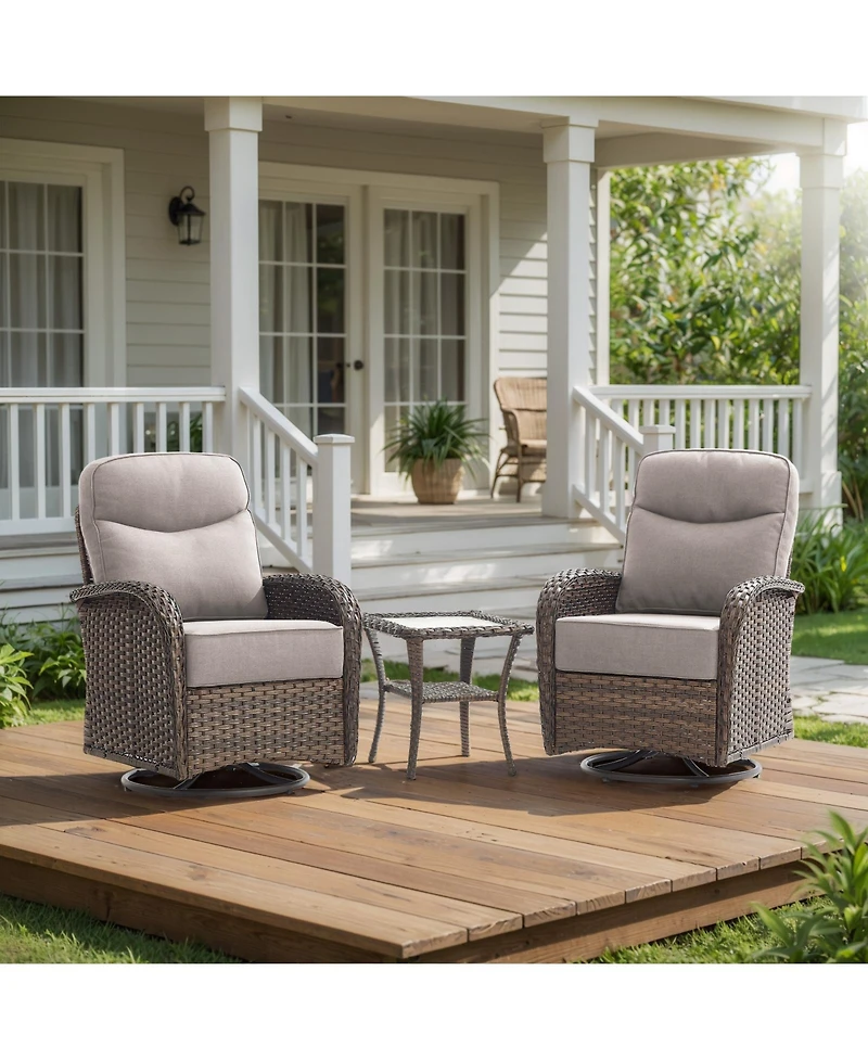 Gymojoy 3 Piece Wicker Outdoor Swivel Glider Patio Chair Set