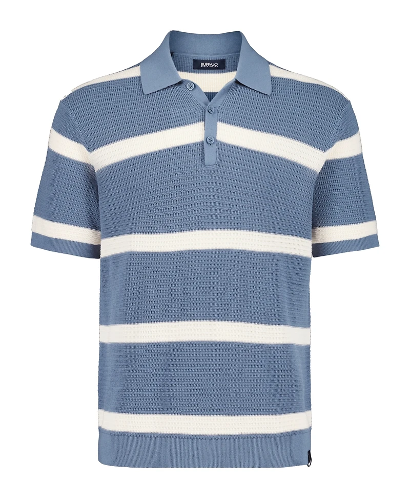 Men's Winder Short Sleeve Textured Striped Polo Sweater