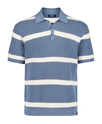 Men's Winder Short Sleeve Textured Striped Polo Sweater