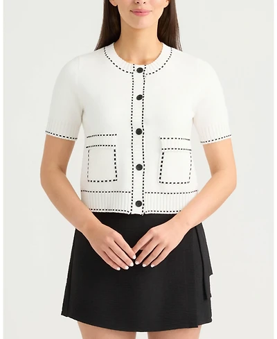 Ellen Tracy Women's Short Cardigan with Stitch Detailing