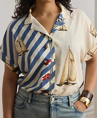 Lauren Ralph Plus Spread Collar Printed Shirt