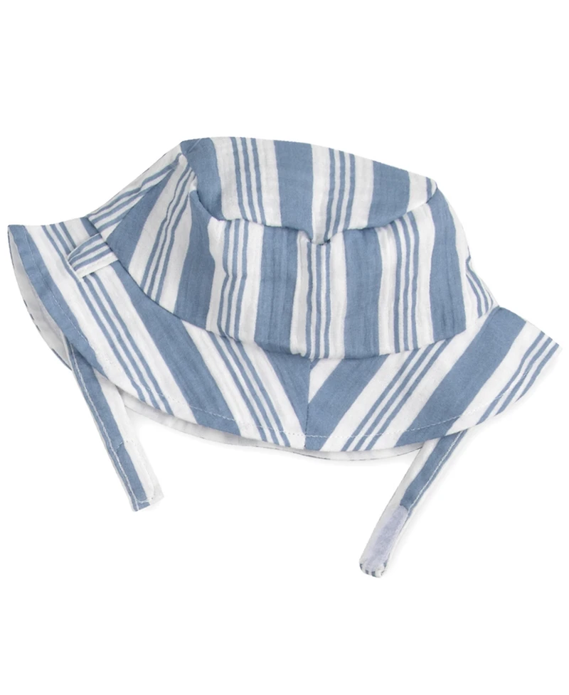 Baby Essentials Boys' Striped Gauze Sleeveless Romper and Hat, 2-Piece Set