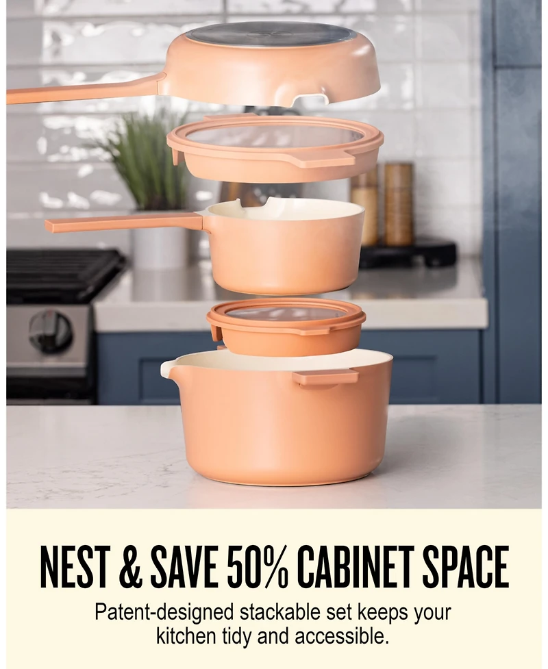 Alva Neat 5-Piece Nesting Cookware Set - Stackable Nonstick Pots & Pans Space-Saving Design for Apartments, RVs Compact Storage