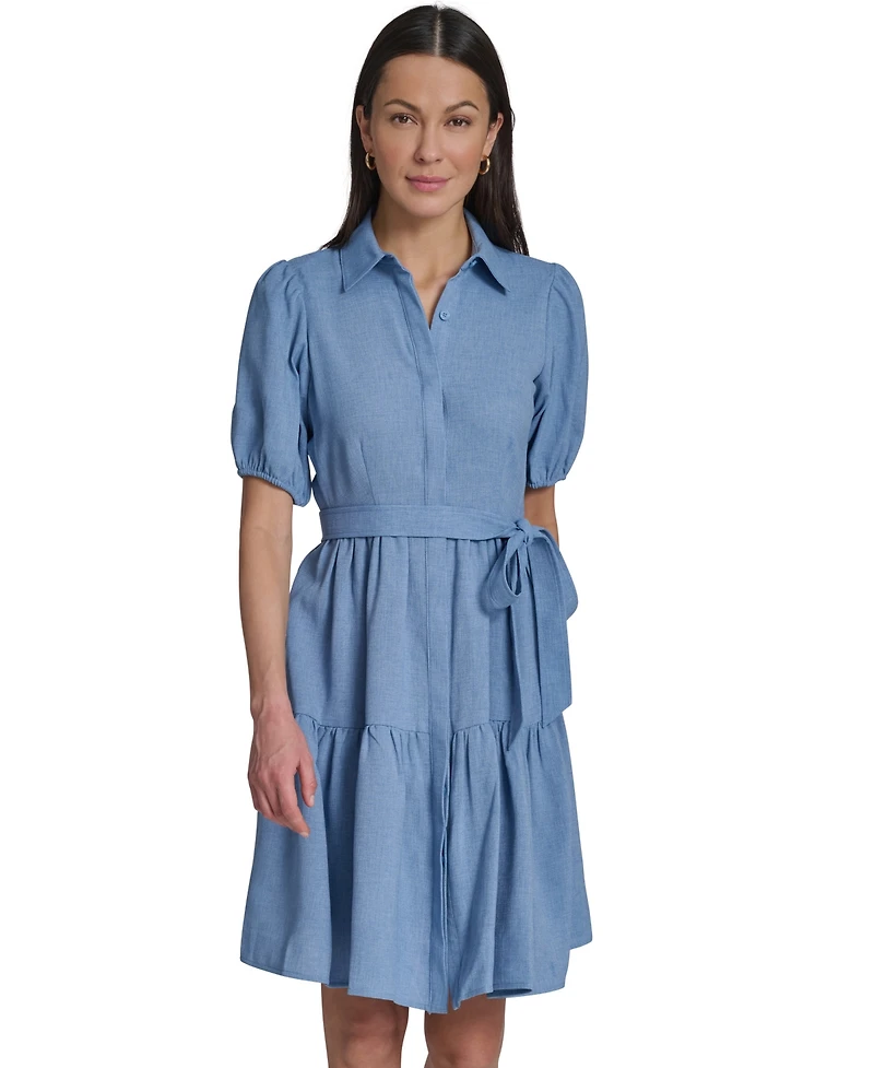 Calvin Klein Women's Puff-Sleeve Collared Shirtdress