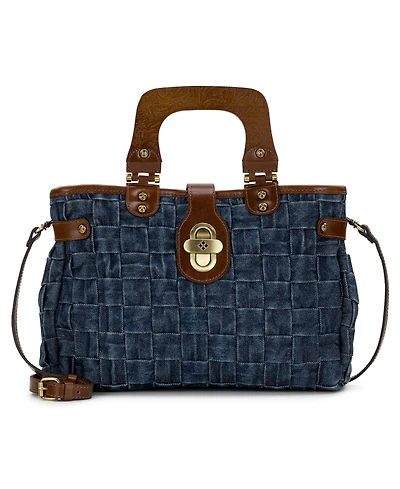 Patricia Nash Sancia Washed Woven Denim Large Satchel Bag