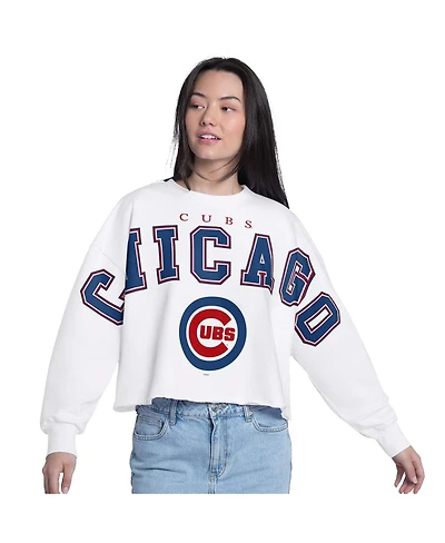 G-iii 4Her by Carl Banks Women's White Chicago Cubs Bleachers Cropped Pullover Sweatshirt