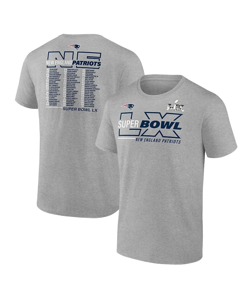 Fanatics Men's Heather Gray New England Patriots Super Bowl Lx Roster T-Shirt