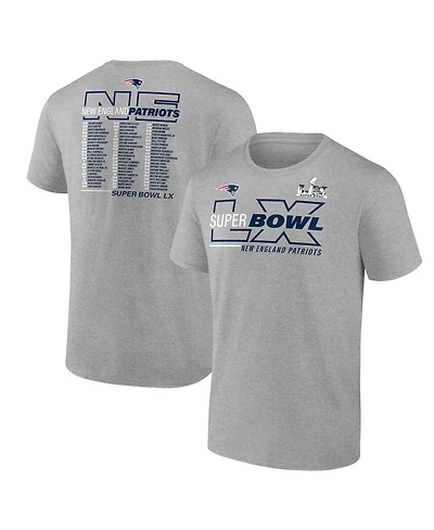Fanatics Men's Heather Gray New England Patriots Super Bowl Lx Roster T-Shirt