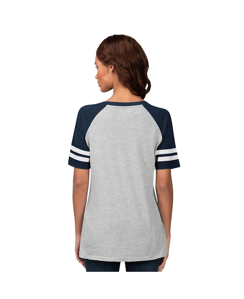 G-iii 4Her by Carl Banks Women's Heather Gray Seattle Mariners Goal Line Raglan V-Neck T-Shirt
