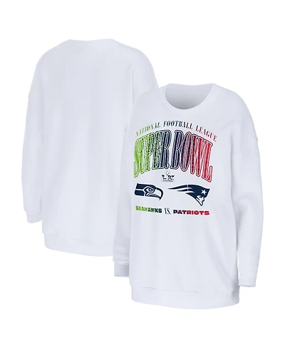 Wear by Erin Andrews Women's White New England Patriots vs. Seattle Seahawks Super Bowl Lx Matchup Sweatshirt