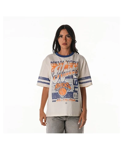 The Wild Collective Women's Cream New York Knicks Vintage Drop Shoulder Oversized Boyfriend T-Shirt