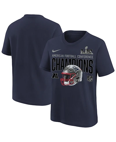 Nike Big Boys and Girls Navy New England Patriots 2025 Afc Champions Glory Shield Helmet T-Shirt