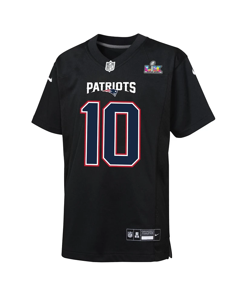 Nike Big Boys and Girls Drake Maye Black New England Patriots Super Bowl Lx Patch Carbon Fashion Game Jersey