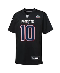 Nike Big Boys and Girls Drake Maye Black New England Patriots Super Bowl Lx Patch Carbon Fashion Game Jersey