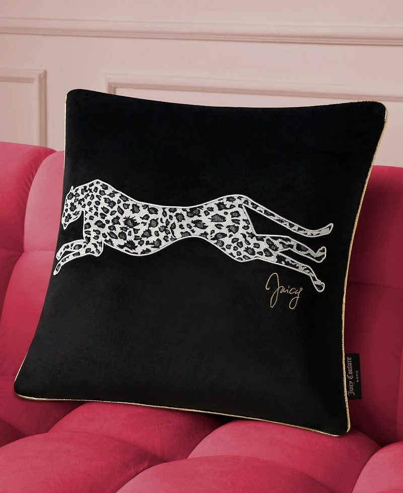 Juicy Couture Embroidered Velvet Cheetah Decorative Pillow, 18" x