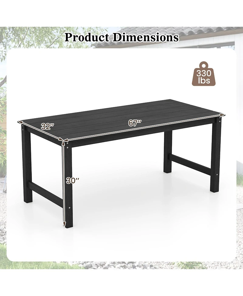 Gymax Hdpe Outdoor Dining Table for 6 Person 67'' Patio w/ Wood-Like Tabletop
