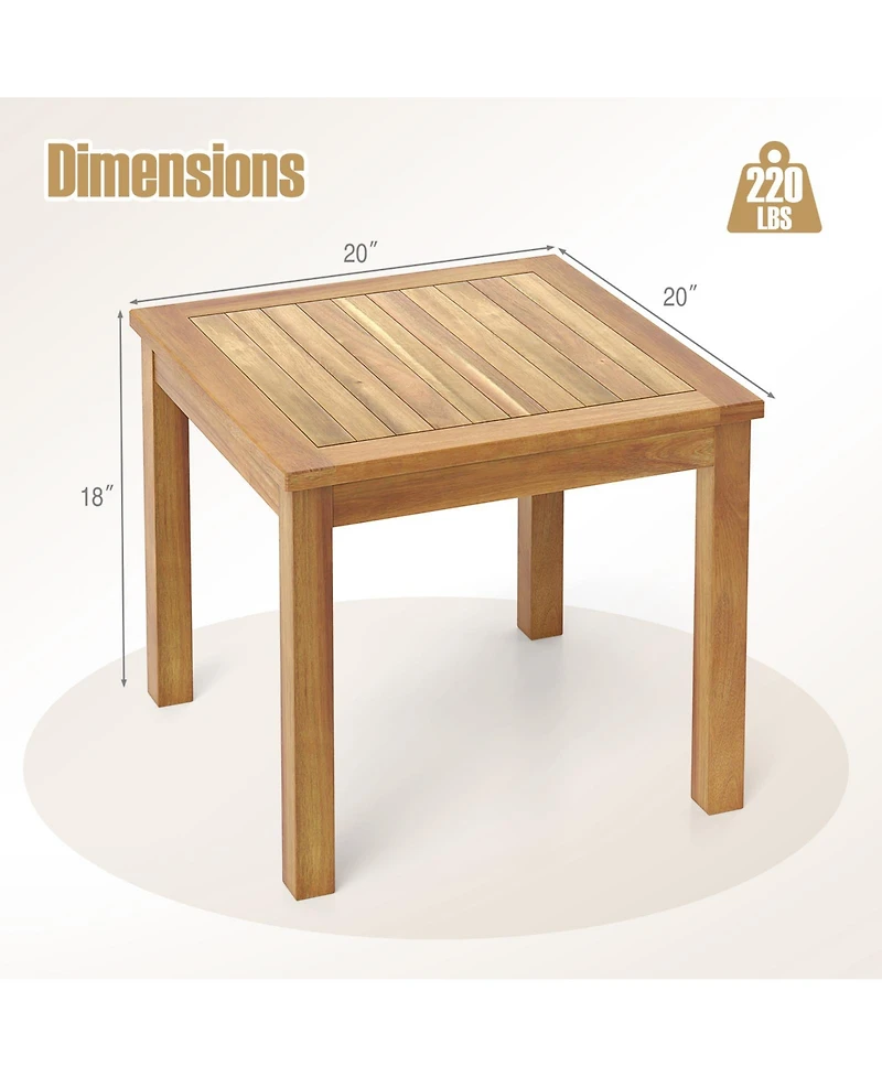 Gymax 2PCS Outdoor Square Teak Wood End Table Coffee Table for Porch Deck Garden Patio