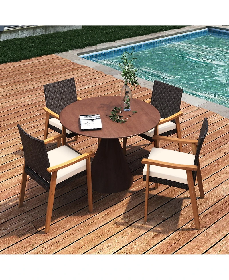 Gymax Patio Dining Chair Pcs w/Cushion Wood Armrests Metal Frame for Garden