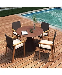 Gymax Patio Dining Chair Pcs w/Cushion Wood Armrests Metal Frame for Garden