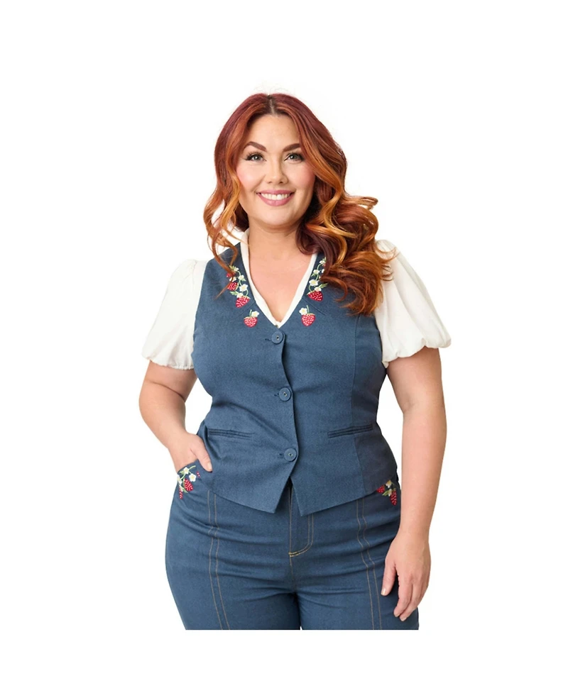 Unique Vintage Plus Size 1940s Embroidered Button Up Vest