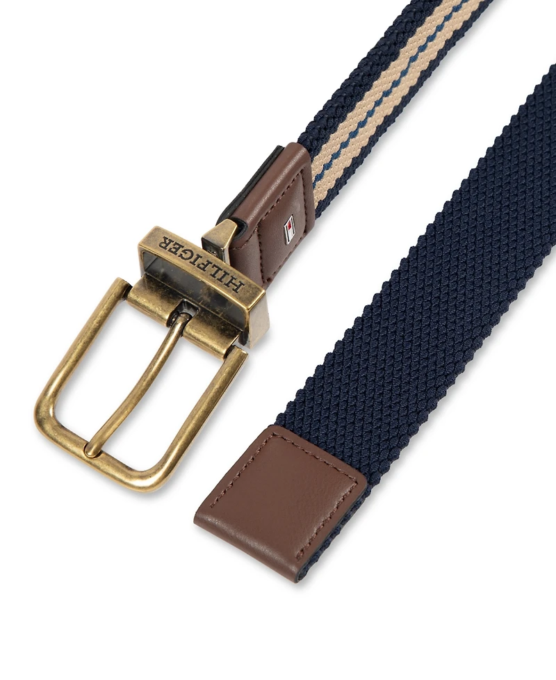 Tommy Hilfiger Men's Two-In-One Reversible Striped Stretch Cord Belt