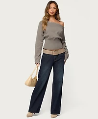 Edikted Women's Carmela Iridescent Button Off Shoulder Sweater