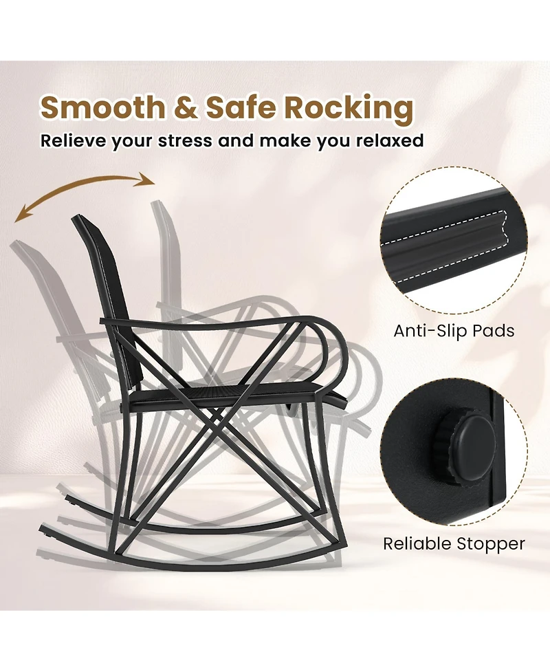 Gymax 3 Piece Patio Rocking Set 2 Chairs w/ Tempered Glass Side Table