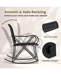 Gymax 3 Piece Patio Rocking Set 2 Chairs w/ Tempered Glass Side Table