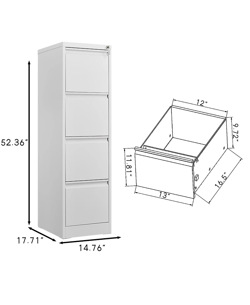 Rainsken 4 Drawer File Cabinet, Vertical Metal File Cabinet, Storage Organizer Cabinet with Lock for Letter Size/A4/Legal File