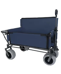 Rainsken Heavy-Duty Folding Wagon Cart with Bench Seat and Rear-Mounted Folding Tabletop, 500lbs Capacity for Camping