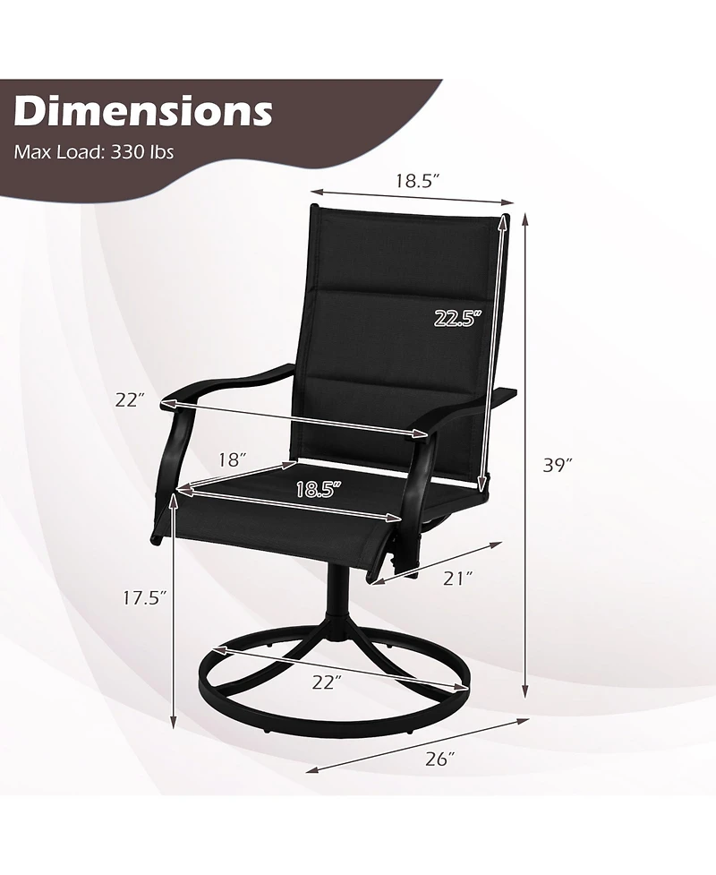 Gymax Padded Patio Swivel Chairs Set of 4 Ergonomic Outdoor Dining
