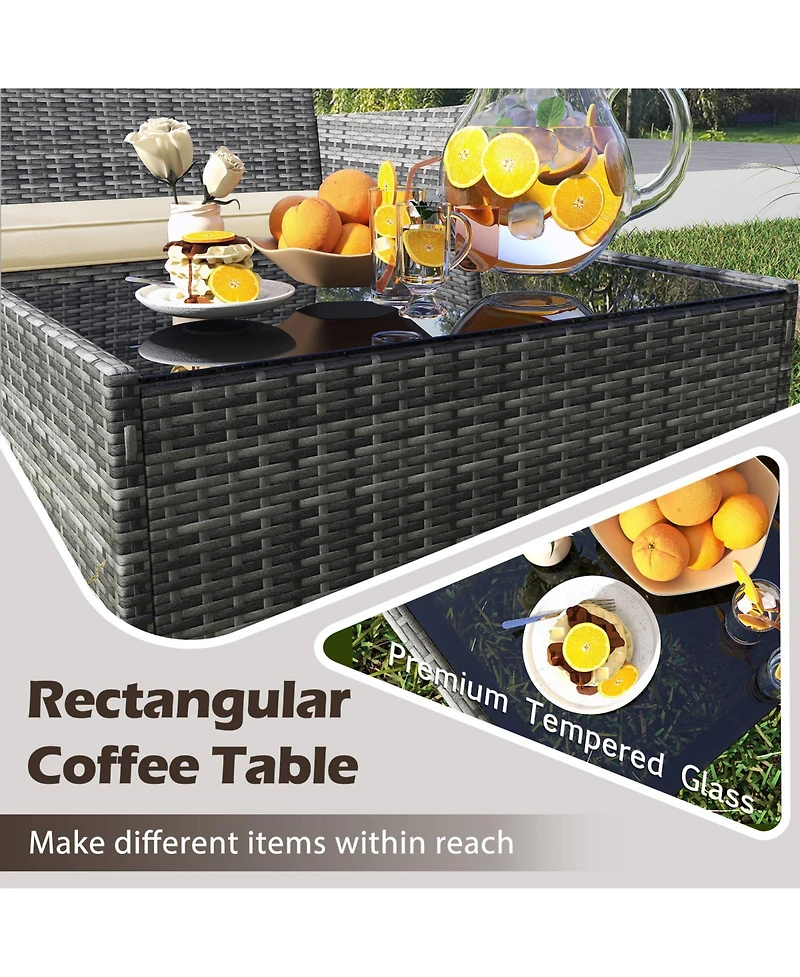 Gymax Set Of 8 Patio Furniture w/Washable Cushions and Tempered Glass Coffee Table
