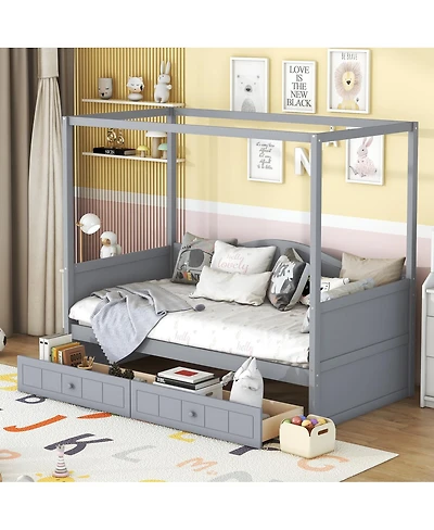 Streamdale Furniture Twin Size Canopy Day Bed with 2 Drawers