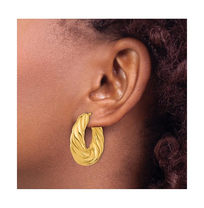 Curata Jewelry Solid 18k Yellow Gold Italian 32mm Scalloped Puffed Hoop Earrings 31.9x31.2mm Wide 10mm Thick Hoop Earring