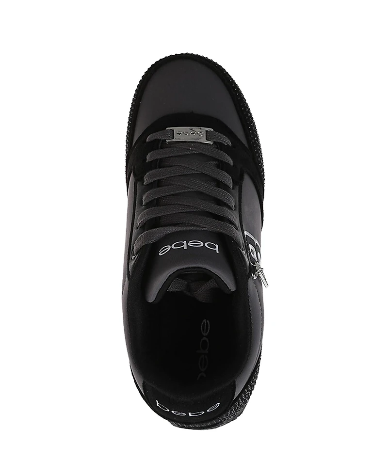 bebe Women's Sneaker with Embellised Upper and Dangle Charm