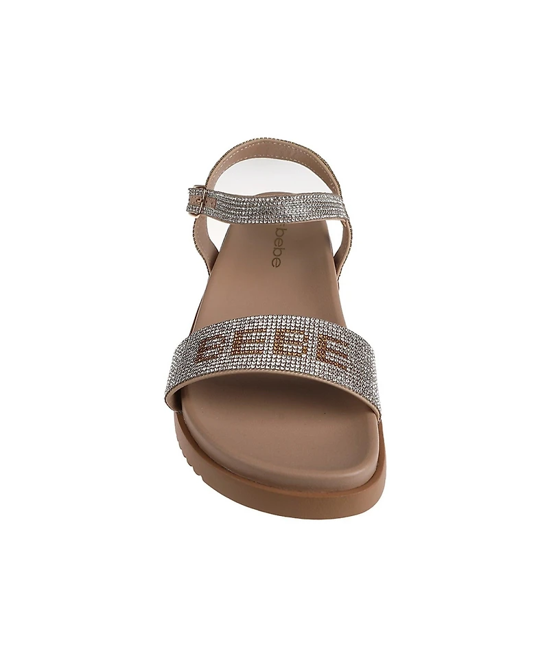bebe Women's Sandal with Rhinestone Embellished Upper - Elegant and Comfortable