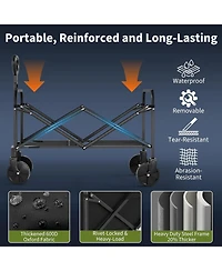 gaomon Collapsible Wagon with Wheels, Heavy-Duty 380 Lbs Foldable Utility Cart, 220L Capacity, Adjustable Handle for Grocery & Camping.