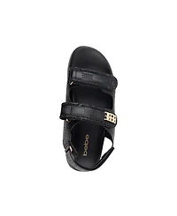 bebe Women's Sandal with Rhinestone Rope Binding and Logo Rivet Detail Sandals